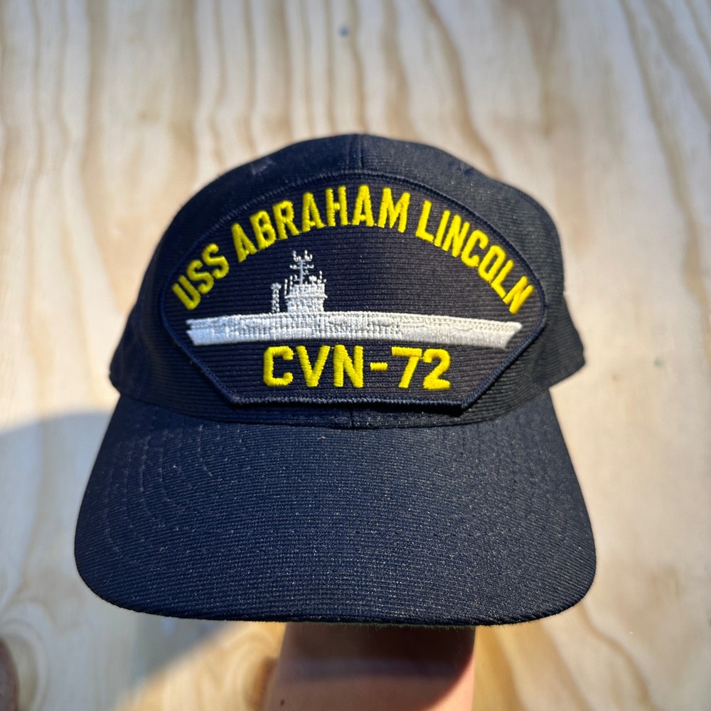 Eagle Crest USS Abraham Lincoln CVN-72 Navy Blue Military Snapback Hat USA Made